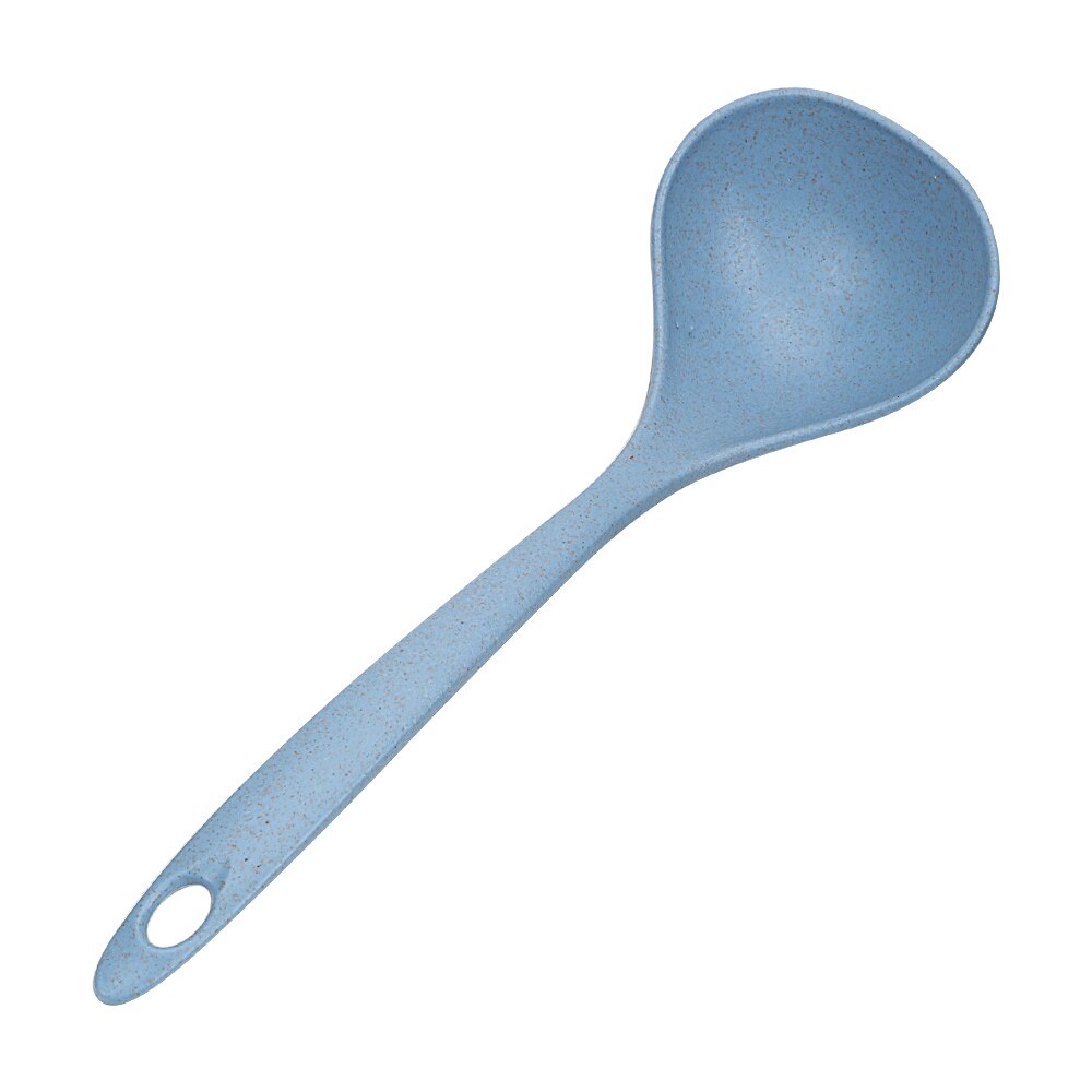 HILIFE cuchara de comida de mango largo cazo cuchara sopera vajilla suministros de cocina paja de trigo respetuoso con el medio ambiente: Azul