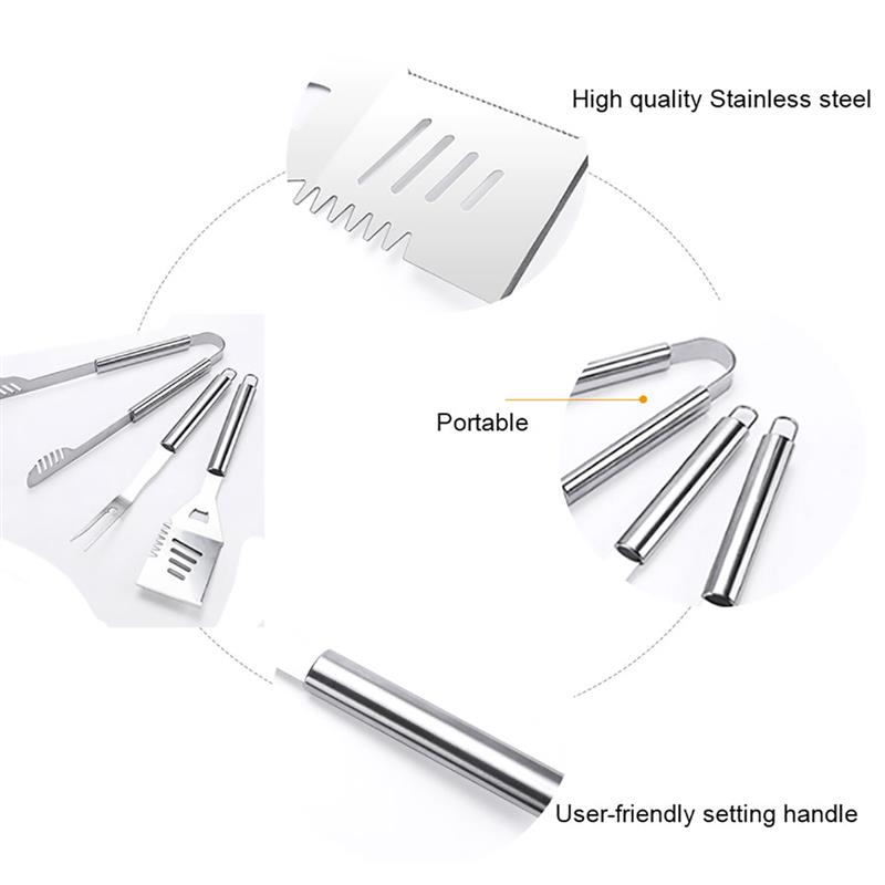 3pcs Stainless Steel Barbecue Grilling Tools Set Spatula Fork Tongs BBQ Accessories Grill Utensil Camping Grill Tools