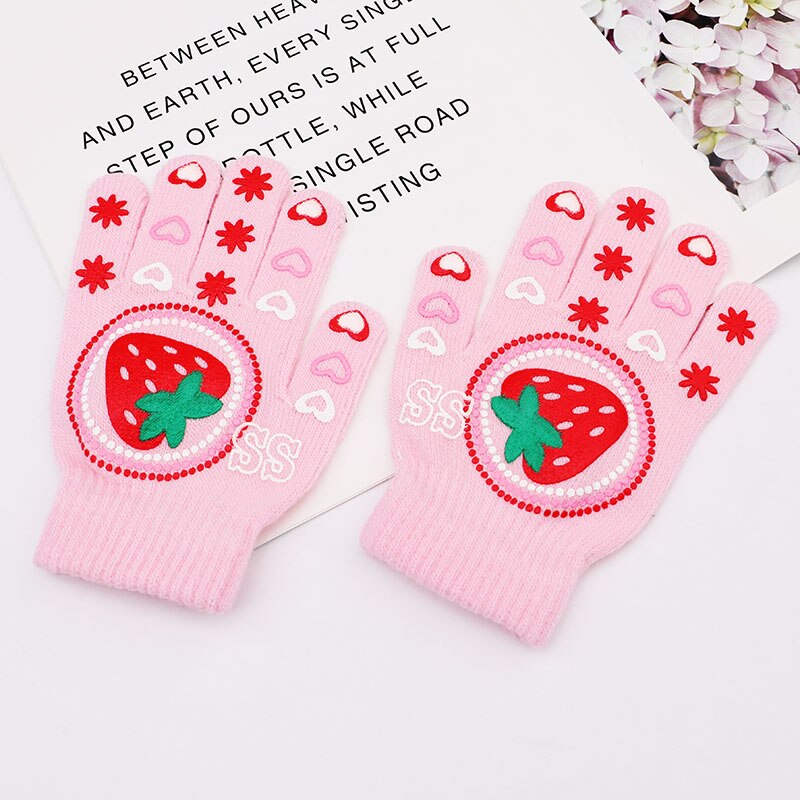 Winter Warm Gloves Children Knitted Stretch Mittens Boys Solid Girls Full Finger Christmas man Glove Knitted: Green