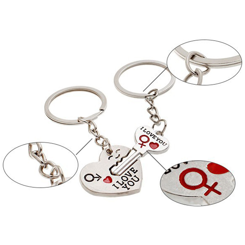 1 Pair Couple I LOVE YOU Letter Keychain Heart Key Ring Silvery Lovers Love Key Chain Souvenirs Valentine's Day Jewelry