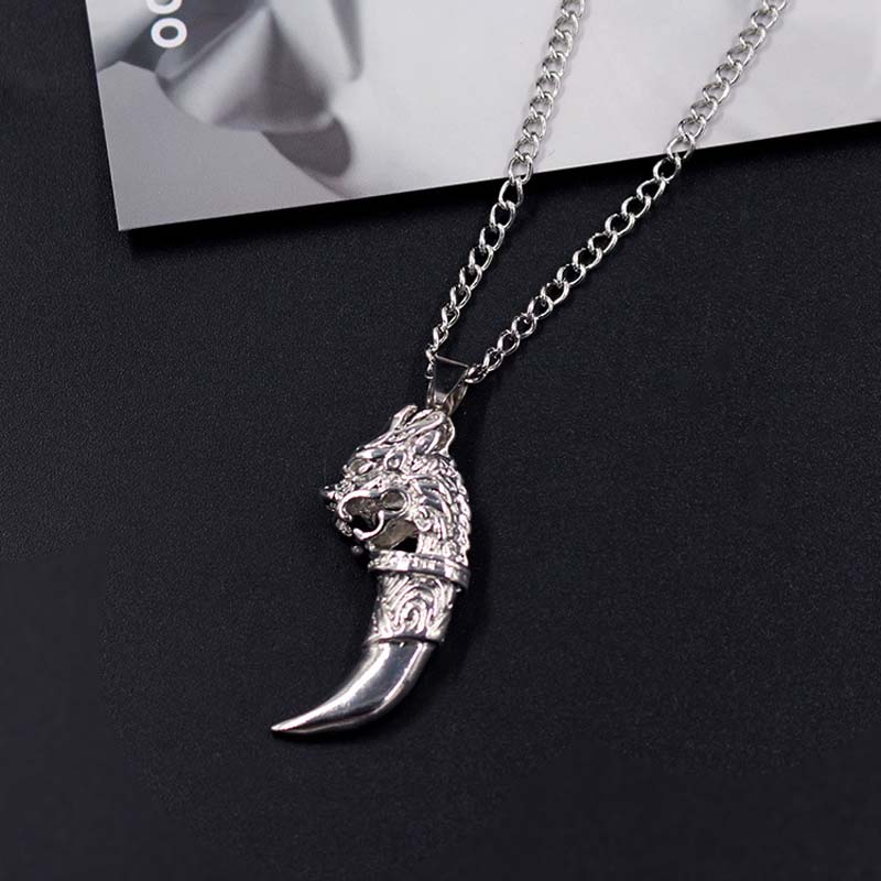 Collares con colgante de diente de lobo para hombre, joyería Punk, amuleto de diente Fang, XLCT009