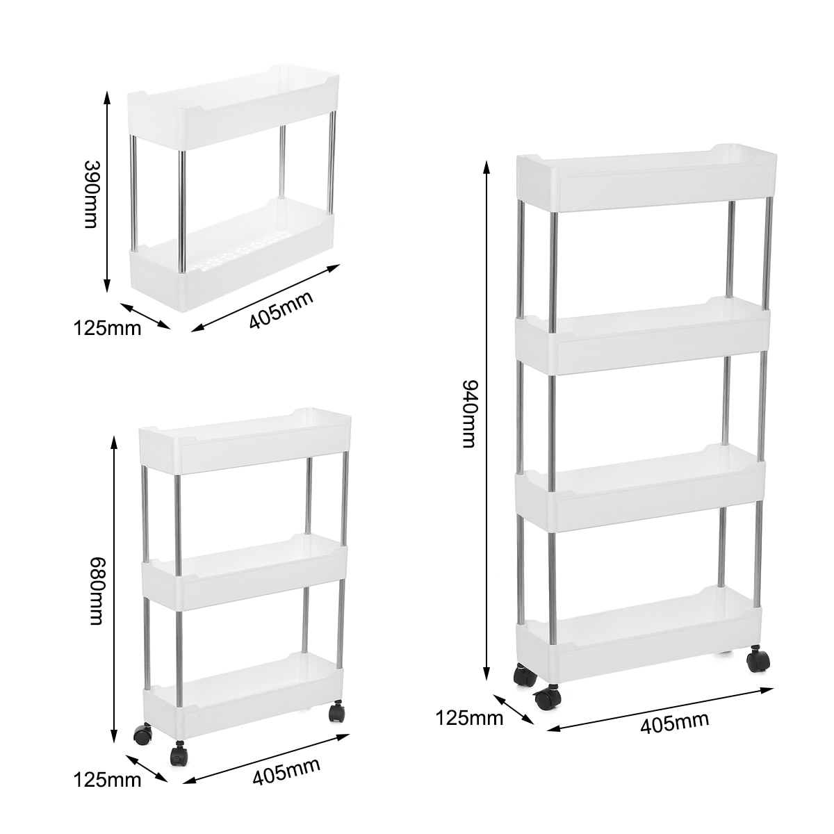Kitchen trolley cart Bathroom Storage Rack Fridge Side Shelf Organizer Shelf Gap Holder With Wheel Removable 2/3/4 Layer
