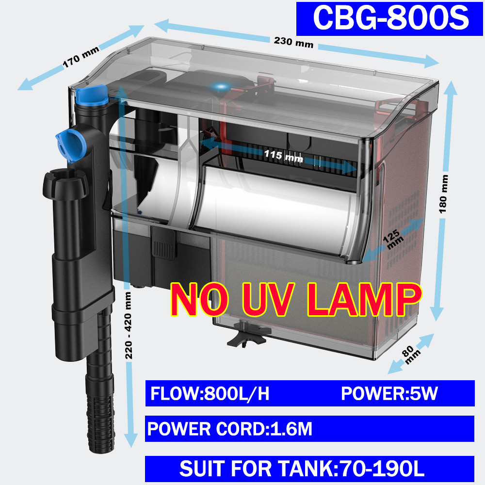Grech aquarium hang-on uv-lamp filter waterval uvc-sterilisator verlichting dompelfilter extern aquarium powerfilter oppervlakteskimmer: Blauw