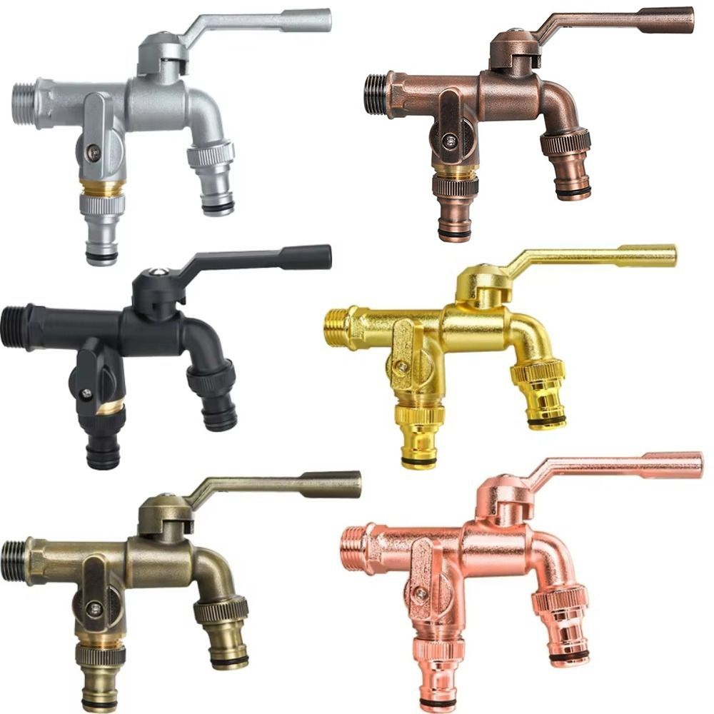 Anti-freezing All-copper Faucet One Inlet and Two Outlets 1/2inch Outdoor Faucet Dual Water Outlets Durable