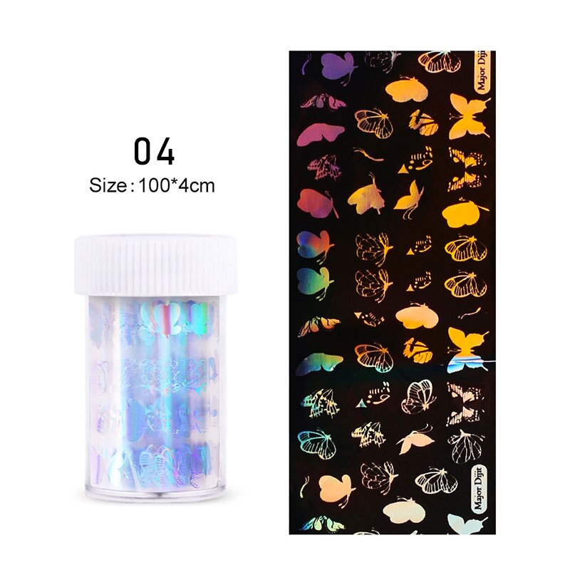 4*100Cm/rouleau holographique ongles Film flamme papillon Smiley Graffiti Nail Art transfert autocollant eau toboggan Nail Art décalque bricolage: 04