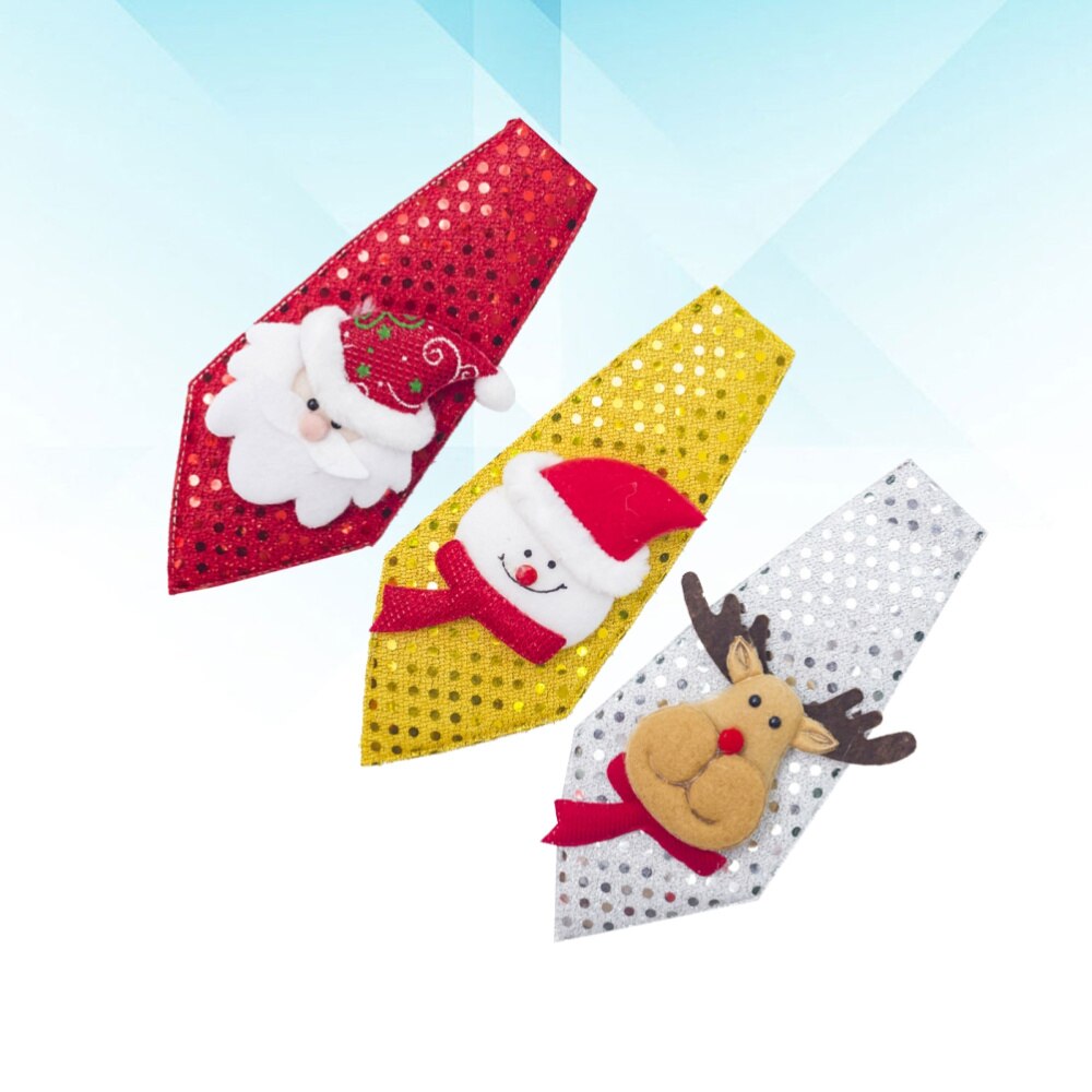 3Pcs Cartoon Stropdas Schattige Lovertjes Tie Kerst Kleine Voor Kinderen Volwassen (Sneeuwpop Kerstman En Elanden): Default Title