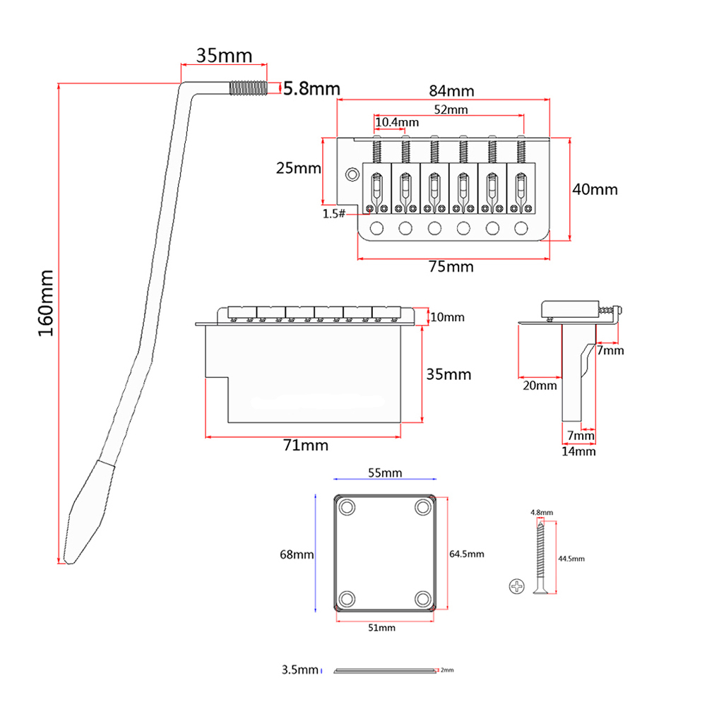Electric Guitar Tremolo Bridge System with Neck Plate for Stratocaster Strat ST