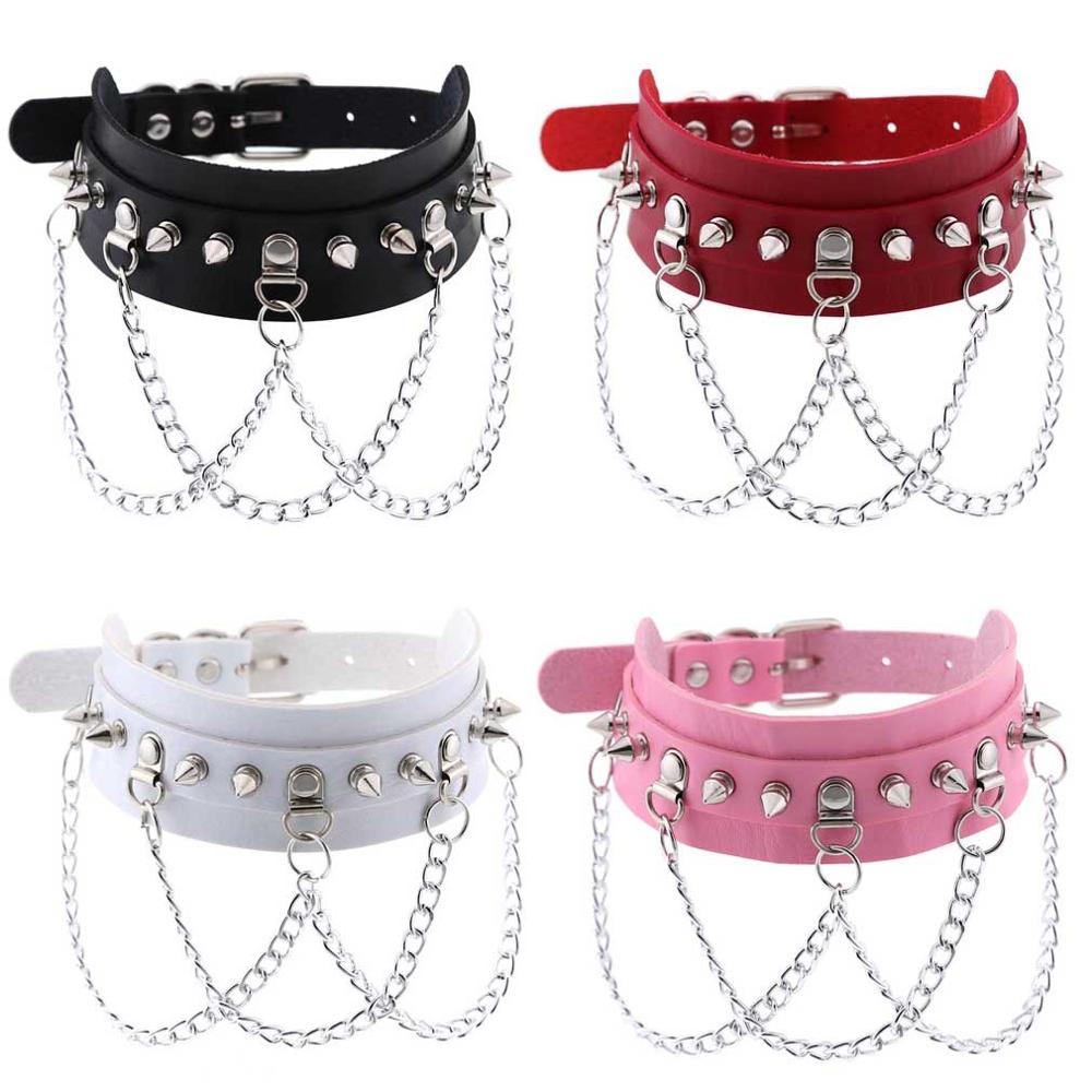 Punk Goth Choker Chain Studded Rivet Pu Leather Collar Spike Choker Necklace Chocker Cool Gothic Jewelry Accessories