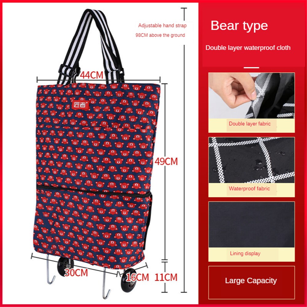 B-LIFE Large Rolling Shopper Tote Bag Folding Shopping Bags with Wheels Foldable Trolley Cart Reusable Grocery Waterproof: Brown