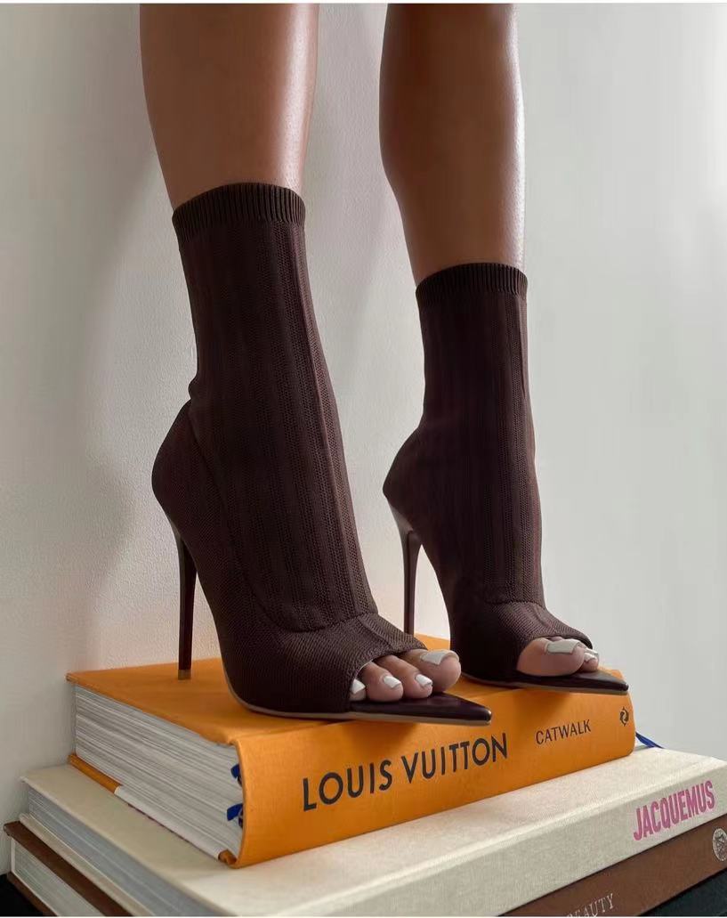 Bottes à talons hauts pour femme, chaussures de gladiateur, à bout ouvert, de soirée, de mariage, à la , collection automne