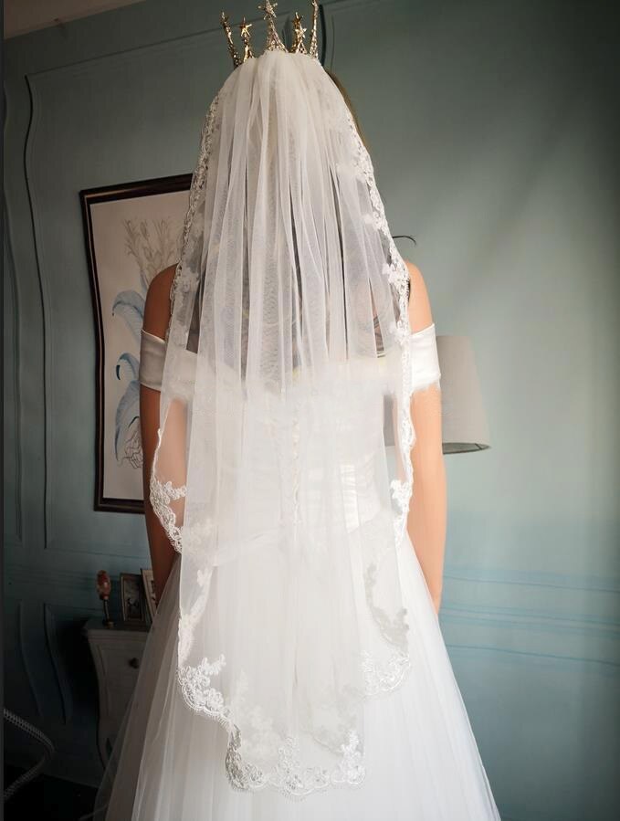 court voile de mariée ivoire Tulle dentelle bord femmes voile de mariage avec peigne une couche 100 CM
