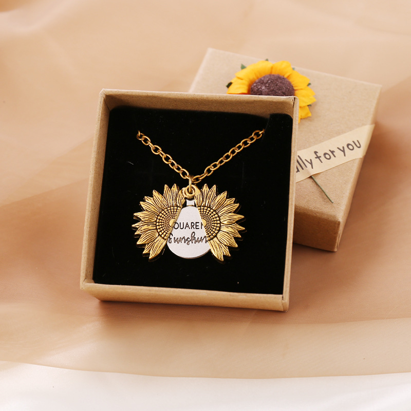 You Are My Sunshine-collares de girasol para mujer, cadena larga de Color rosa dorado y plateado, flor de sol, colgante femenino, joyería: Gold With Box