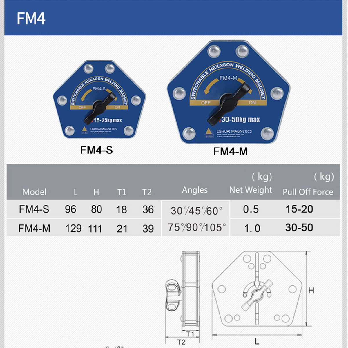 Fm4- s /fm4- m omskiftelig sekskantet svejsemagnet tænd / sluk multi-vinkel svejseholdere til jern svejsning positionering