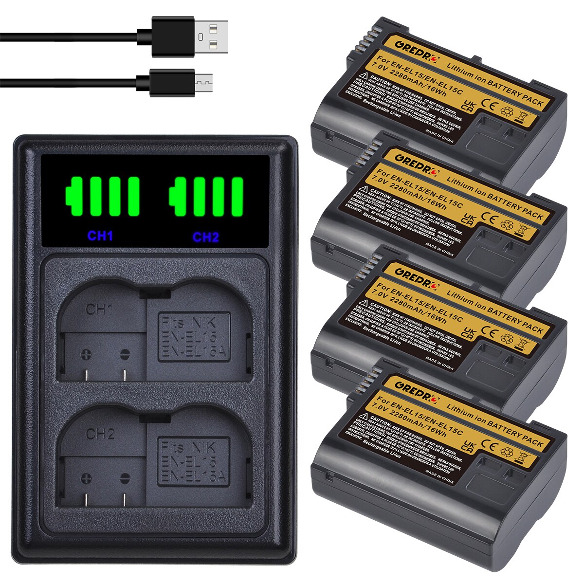 3x EN-EL15C En EL15C EL15 Batterij + Led Charger Met Type-C Voor Nikon Z5, Z6, z6 Ii, Z7, Z7 Ii 1 V1, D750, D780, D800, D810: 4B with Charger