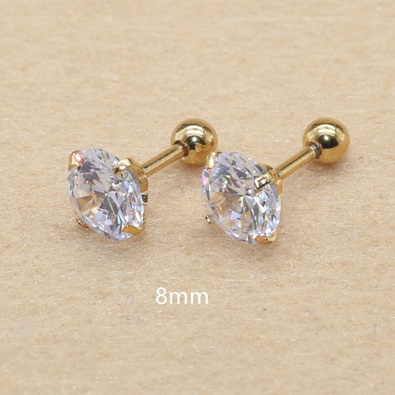 Stal nierdzewna 316L Ip Plated No Easy Fade klasyczne wkręcane kolczyki z Super Mini 2mm AAA kolory cyrkonie: gold8mm