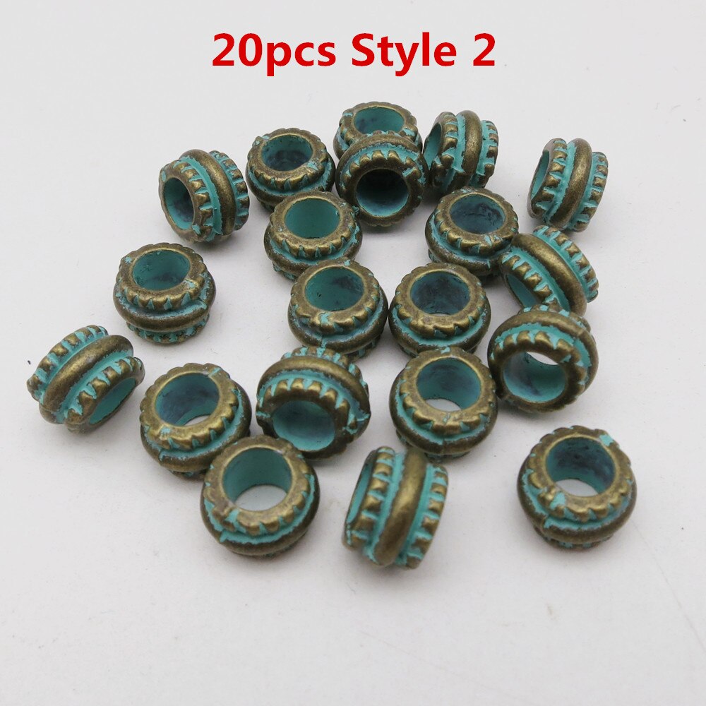 Runa pequeña trenzada de pelo vikinga para hombre y mujer, anillos de cuentas rastas para Barba, accesorios de tubo, color bronce verde, 10-20 Uds.: 20pcs Style 2