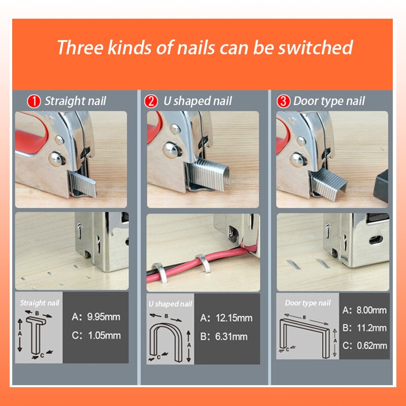 3 in 1 Stapler Nail Gun Staple Gun Nailer Furniture Tool Wood Frame Steel tape combination Stapler Stainless Hand Tools For Home