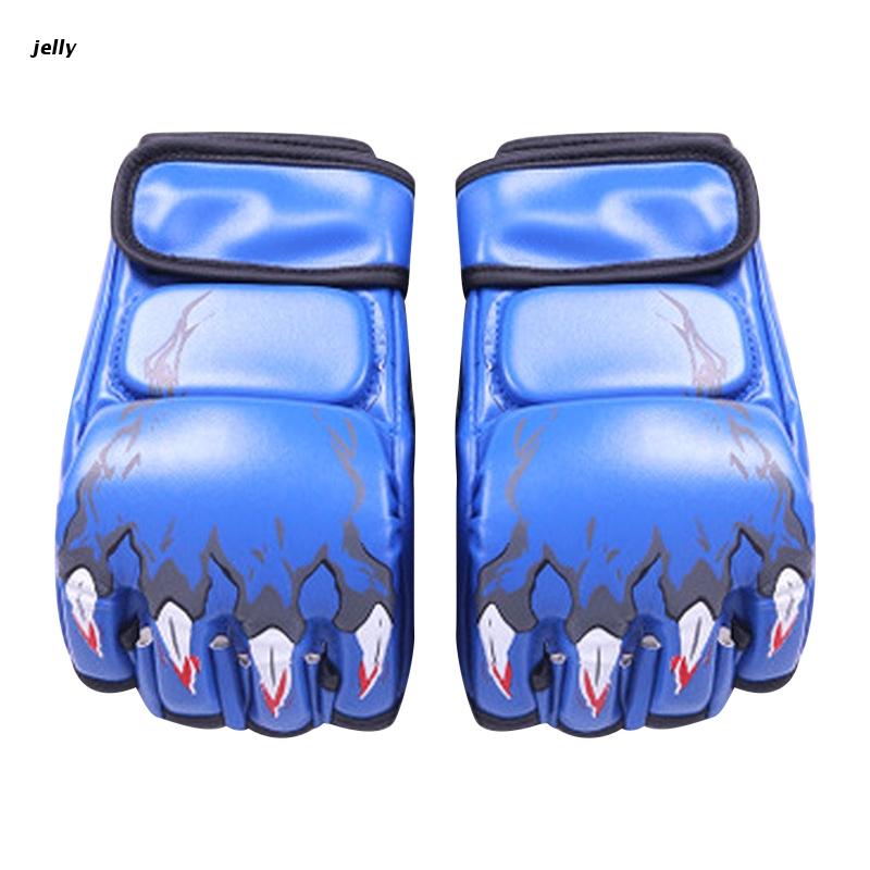 Guantes de boxeo de medio dedo 448C, manoplas MMA, muñequera ajustable, para Sanda: Blue
