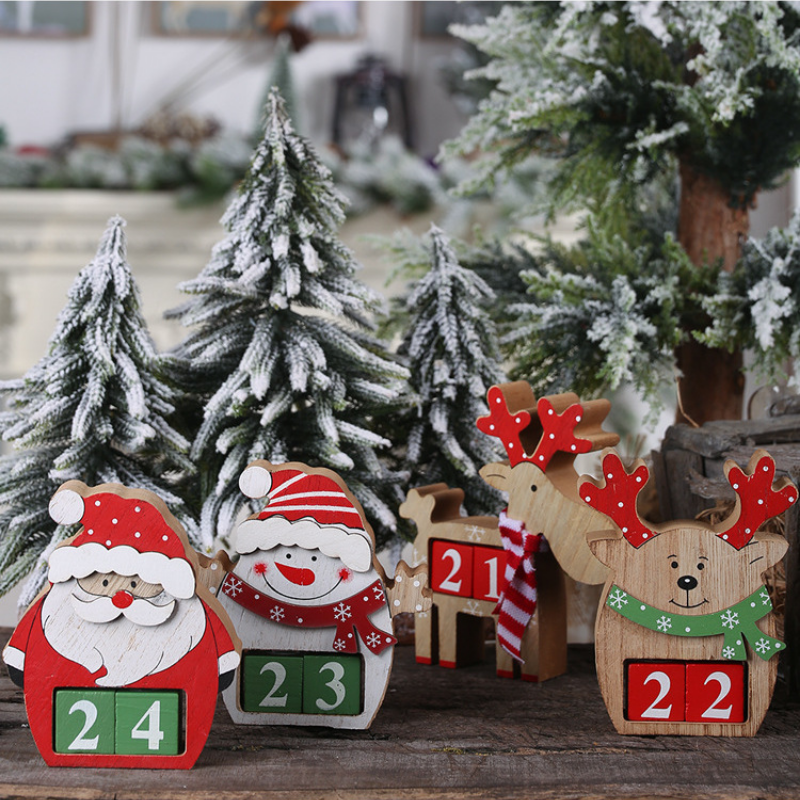 Santa Claus Wooden Advent calendar Snowman Elk Calendar Ornaments Kid Christmas Decor Cartoon Ornaments