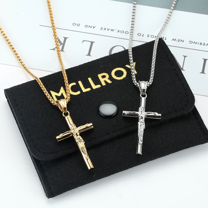 Religieuze Jesus Cross Ketting Voor Mannen Mode Gouden Kleur Cross Hanger Met Ketting Ketting Sieraden Voor Mannen