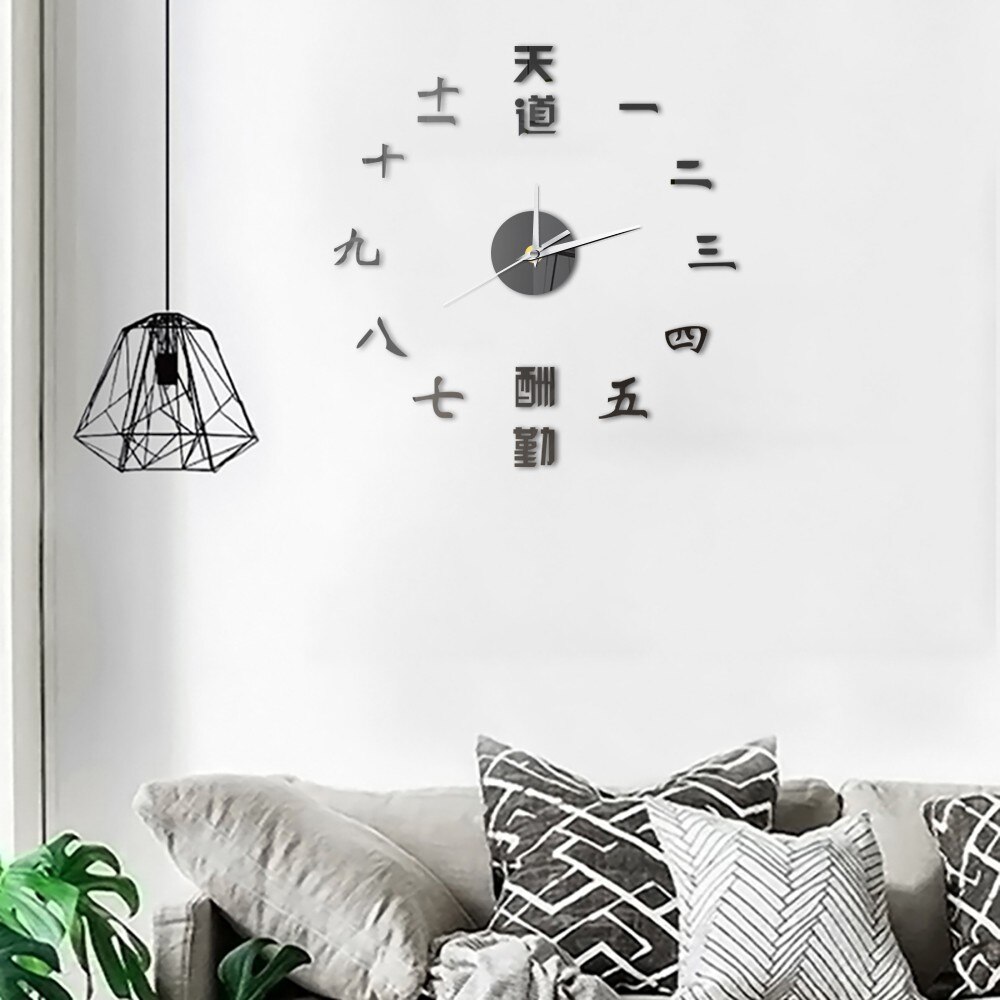 Acrylic Mirror Effect Digital Number Clocks Chinese Saying Wall Clock DIY Self-adhesive Wall Sticker Home Decor