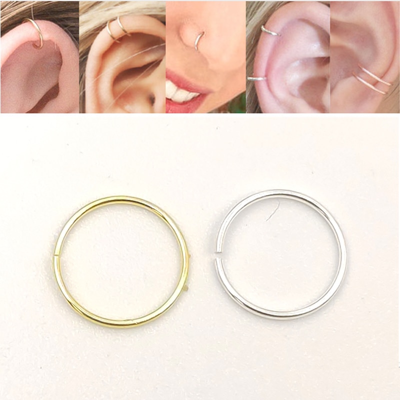 925 Sterling silver nose ring Nose Hoop Cartilage Tragus Helix Lip Ear Piercing Ring 20pcs/pack