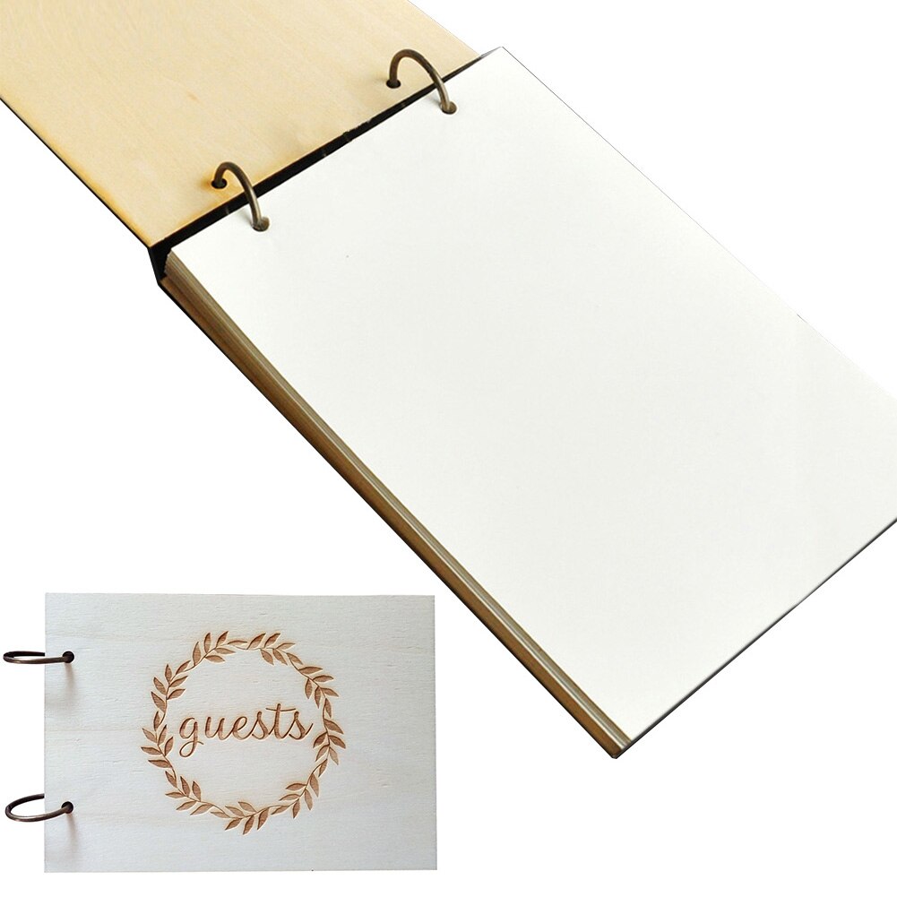 Kalligrafi bröllop gästbok rustika träsidor bröllopsdekoration vintage blank journal datum par namn gästbok