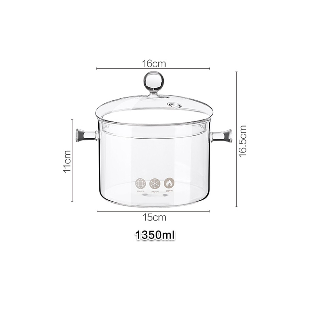 1350ML Heat-resistant Glass Pot Stew Soup Pot Boiling Water Pot High Borosilicate Binaural Glass Salad Bowl