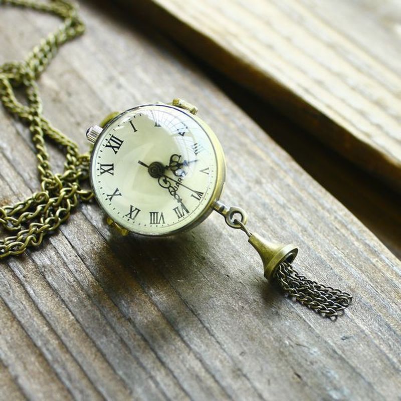 Vintage Bronze Quartz Ball Glass Pocket Watch Necklace Chain Steampunk Pattern Men Women Quartz Pocket Watch Relojes