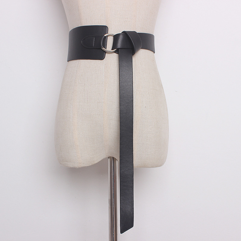 [EAM] été printemps nouvelle décontracté solide cinq couleurs ceinture femme large ceinture longue 128cm en cuir souple à la AA213: black