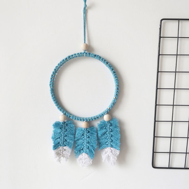 Atrapasueños nórdico hecho a mano de cuerda de algodón tejido, juguete atrapasueños de felpa, juguete decorativo para colgar en la pared para dormitorio de niños y niñas