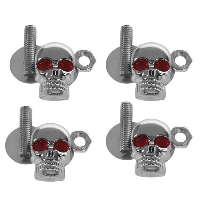 4 pièces 5mm Chrome crâne rouge oeil plaque d'immatriculation acrylique Tag cadre pare-brise garniture boulons vis fantastique remplacement universel ajustement Hotro
