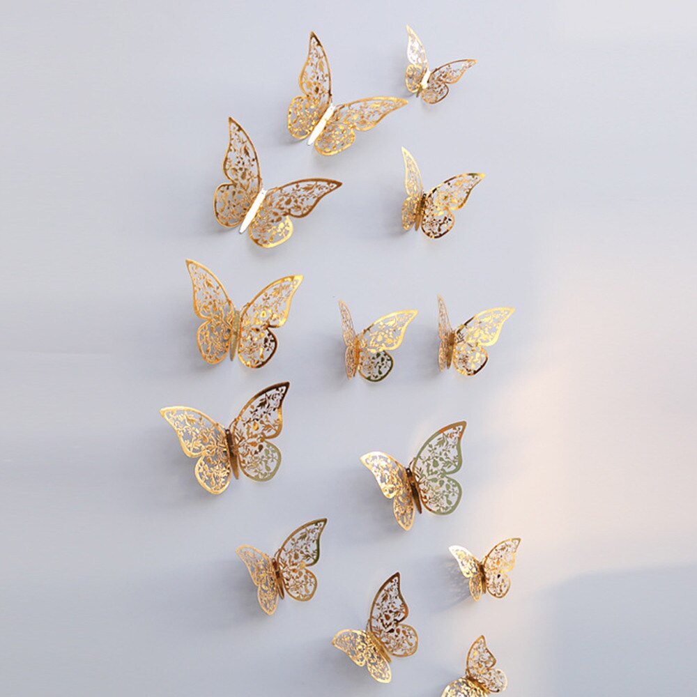12 Pcs 3D Hollow Wall Stickers Butterfly Fridge for Home Decoration Mariposas Decorativas Wall Decor Mariposas Decorativas30: E