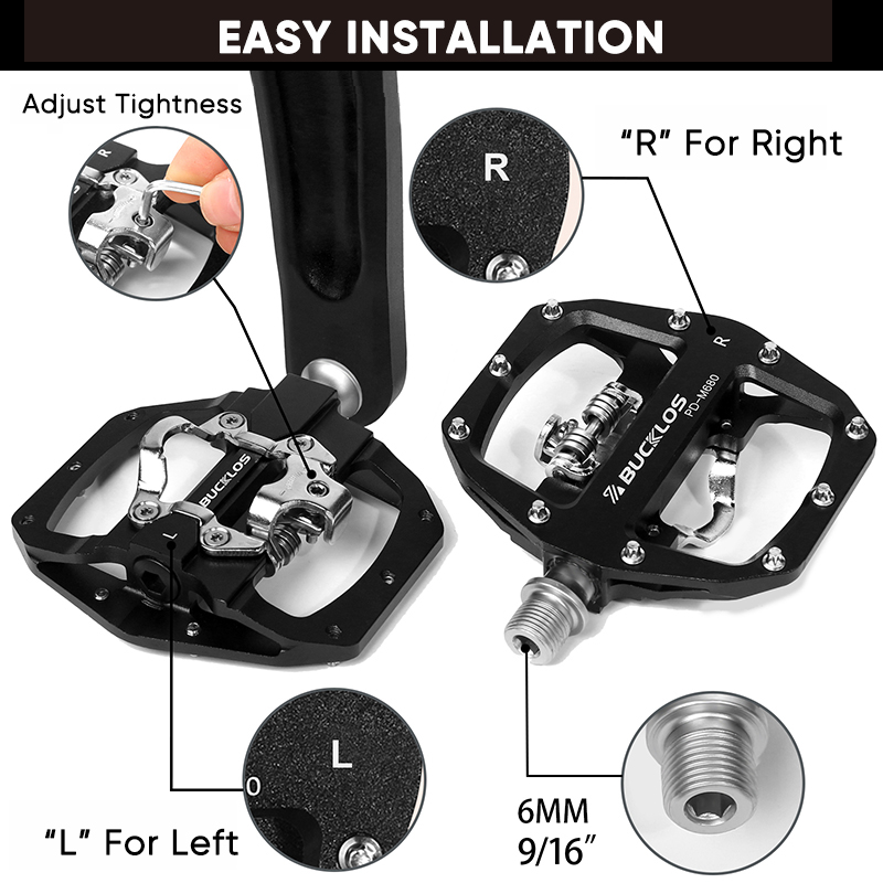BUCKLOS Pedals Contact MTB Bike Cleat Pedal Flat Dual Function Mountain Bike Pedal Fit SPD System Bearing Bicycle Platform Pedal