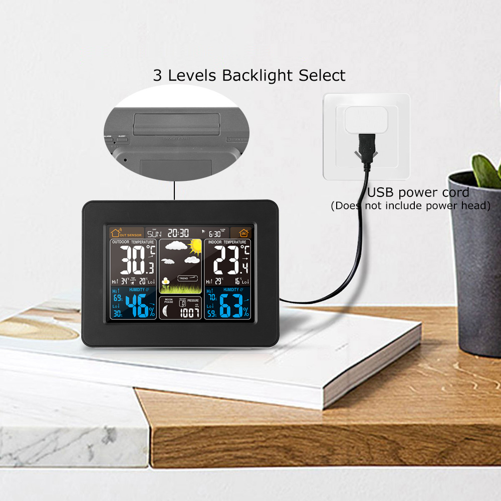 Weather Station Multi-Function Digital Clock Temperature Humidity Sensor Alarm ClockMoon Phase Desk Table LCD Alarm Clock