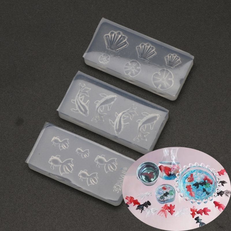 3 pcs Mini taille poisson rouge Lotus feuille boucles d'oreilles eau Dag bricolage résine bijoux moule Kit