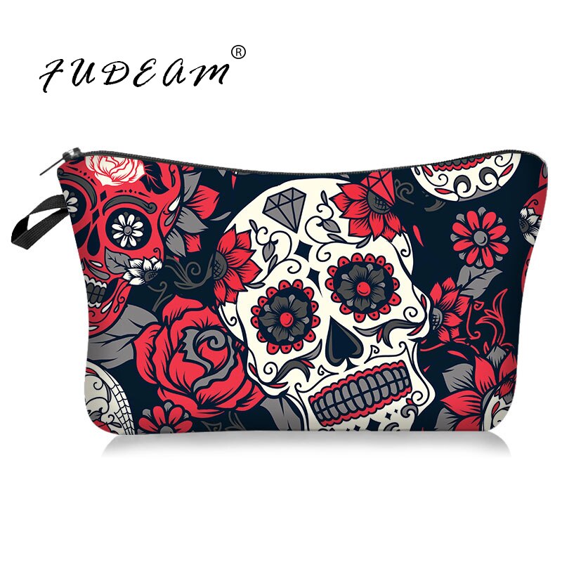 Fudeam Polyester Skull Print Patroon Vrouwen Waterdichte Cosmetische Tas Toilettas Opslag Organiseren Reizen Make-Up Tas Vrouwelijke Wassen Pouch