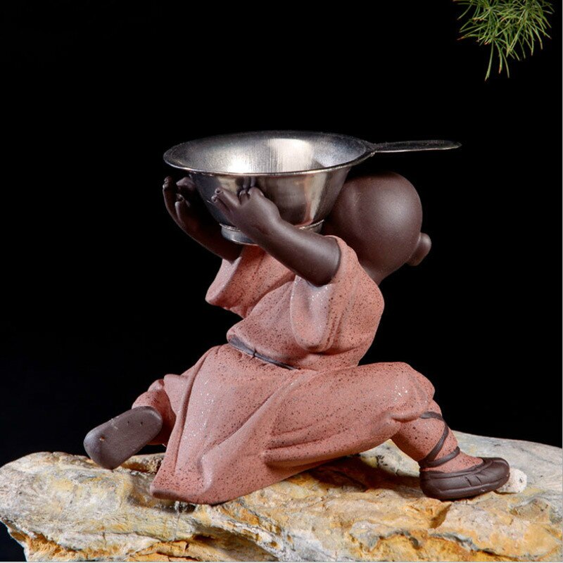 Escultura de pequeño Monje, estatua de cerámica para decoración del hogar, artesanía, juego de té de estilo chino, escultura de Buda, Idea de