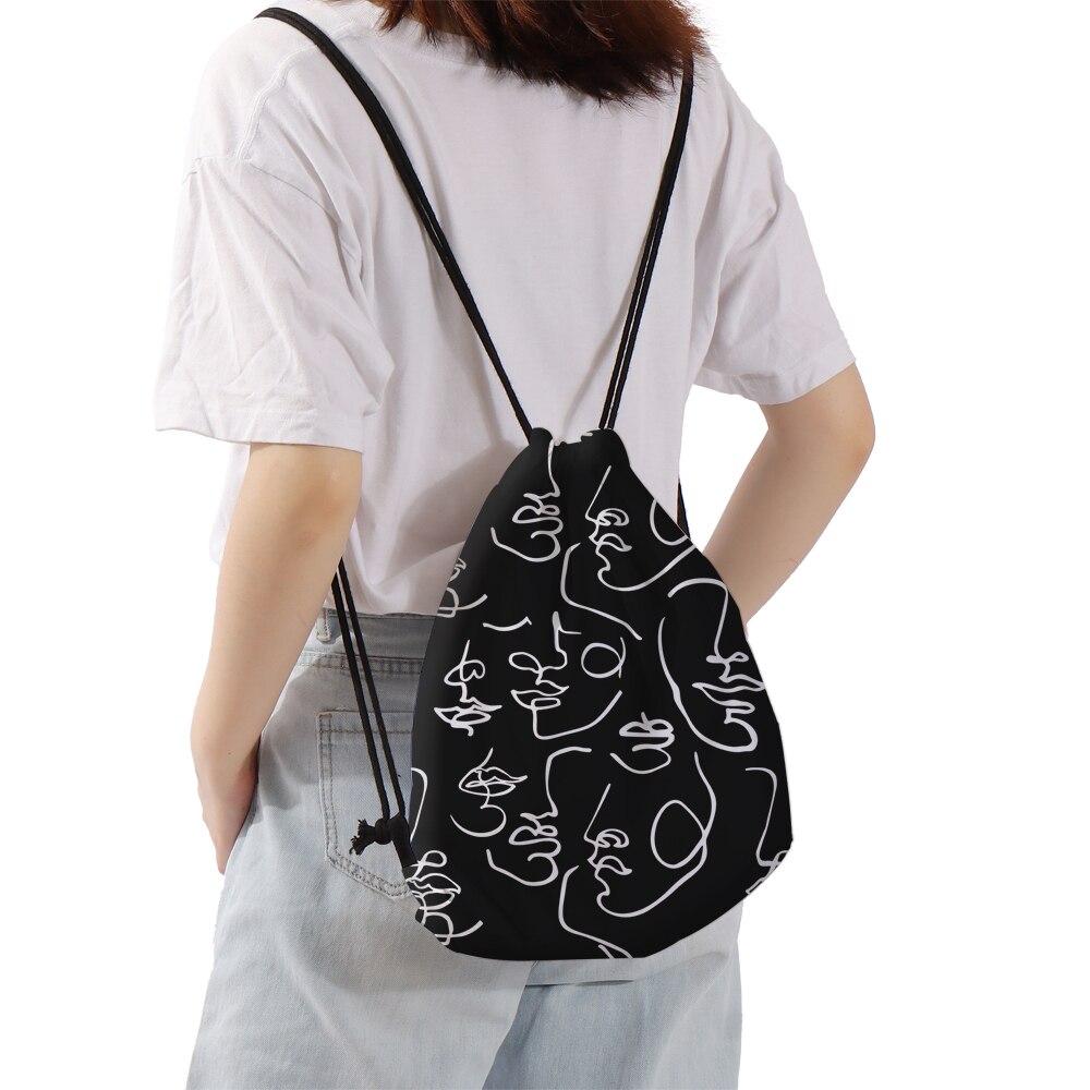 Deanfun Trendy Drawstring Bag Abstract Line Face Printed Black Backpack Women Function Storage Softback 60462