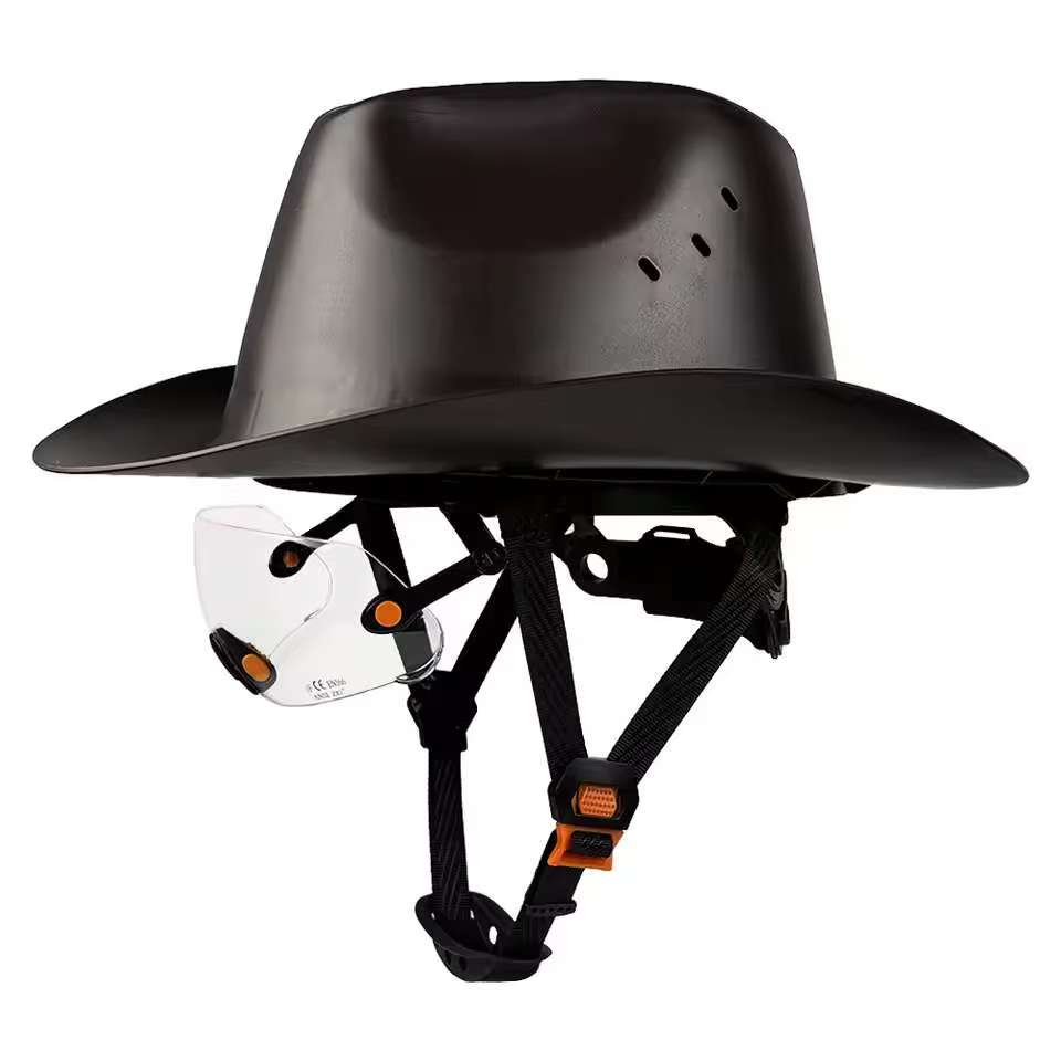 Full Brim Cowboy Hard Hat with High Goggles Outdoor Protective Safety Helmet ANSI Certified Sunshade Hard Cap: SKY BLUE