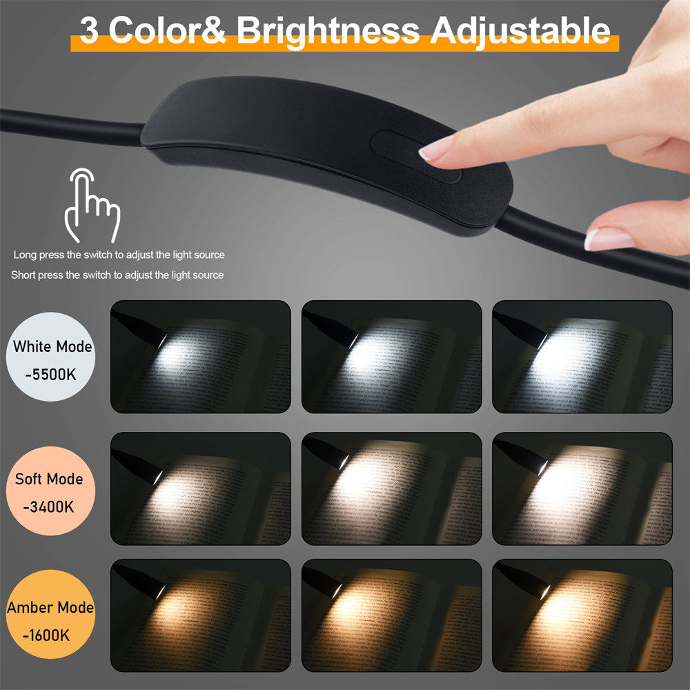 LED-Lesehalsleuchte, wiederaufladbar über USB, Bücherlampe 360° ° flexibel Arm Lesebuch Licht Lesen Hals Lampe Studie Lesen Nachtlicht