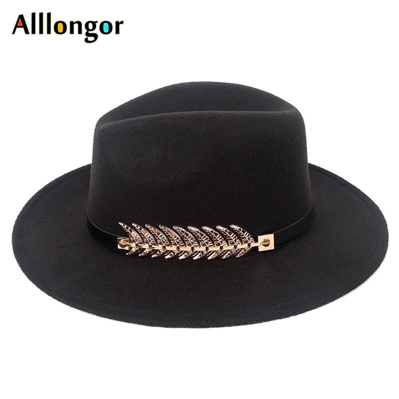 Efterår vinter bred skygge fedora hat kvinder mænd med bælte panama jazz kasket trilby filt vintage hatte chapeau feutre homme