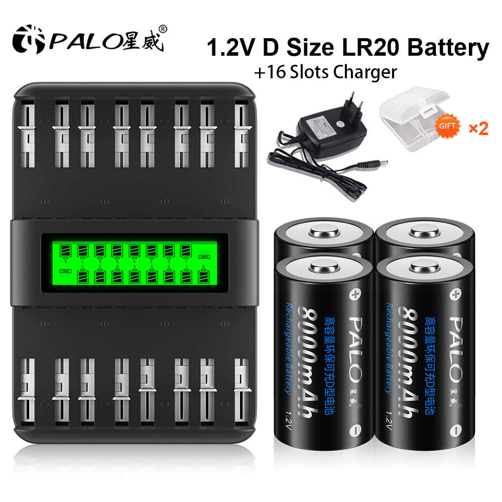 Batterie ricaricabili di dimensioni D LR20 Ni-mh 1.2V 8000mAh batteria con 16 fessura 1.2V AA AAA C D dimensioni Ni-mh Ni-CD caricabatteria