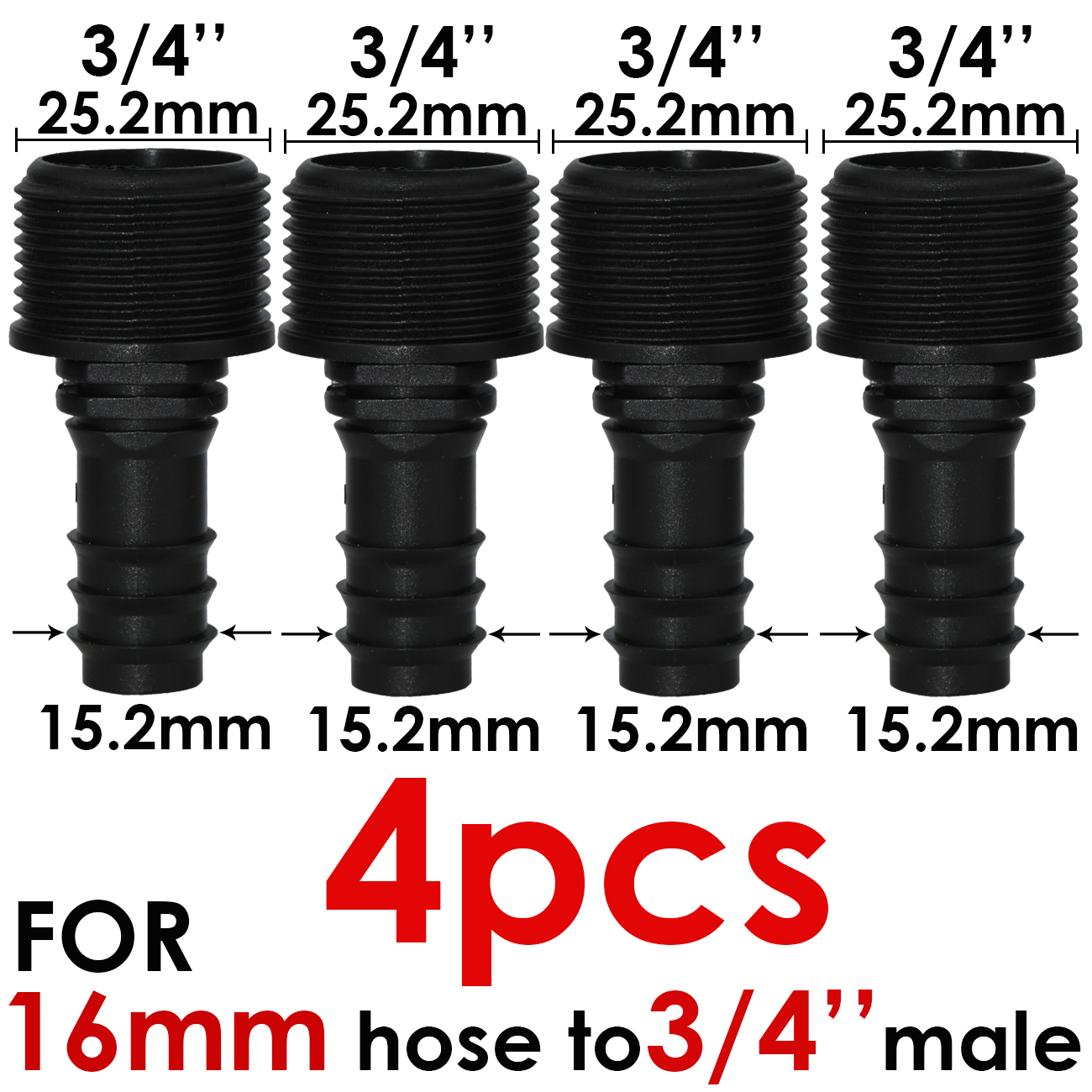 KESLA 4pcs Female Thread Connector 1/2 3/4" to Barb 16mm 20 25 PE Hose Adapter Irrigation Planter Drip System Garden Pipe Repair: grey