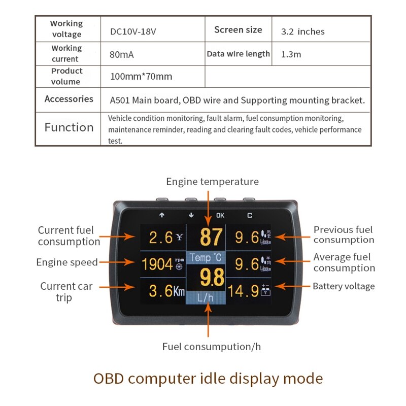 Multi Functionele Smart Auto Obd Hud Digitale Meter Foutcode Alarm Display Auto Hud Head-Up Display High Definition lcd Sn