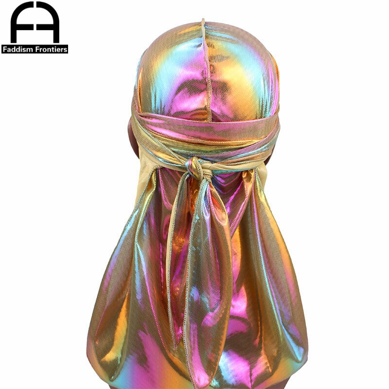 Menns fargerike glitrende durags turban bandanas menn skinnende silkeaktig durag hodeplagg hodebånd hårdeksel tilbehør bølgekapper kluter lue: måke