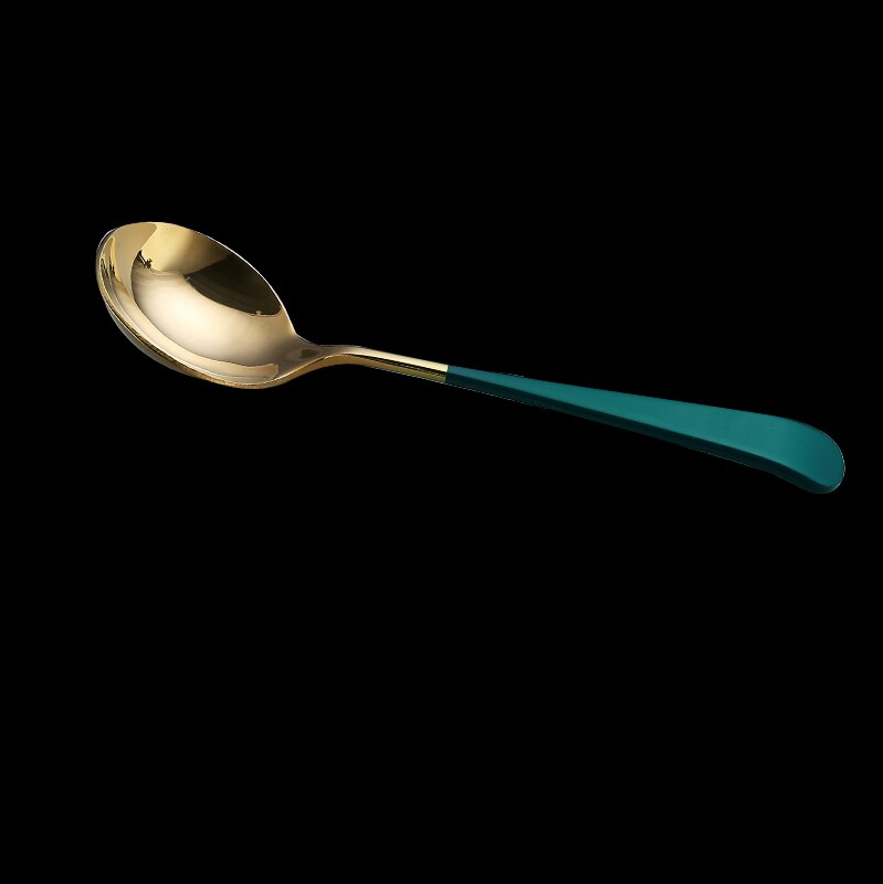 Coffee Spoons Stainless Steel Dessert Spoons Kitchen Utensils Round Spoons 7Colors 1pcs Serving Spoon: Green Gold