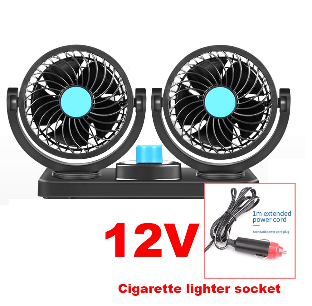 12V/24V Mini Electric Car Fan Low Noise Summer Car Air Conditioner 360 Degree Rotating Cooling Fan car Cooler ventilador 12v: Double 12V