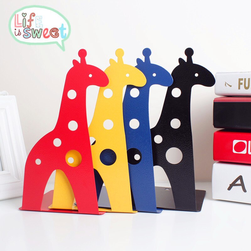 2 Pcs/Set Cute Giraffe and Elephant Book Stand Cartoon Metal Bookend Reading Book Holder Shelf