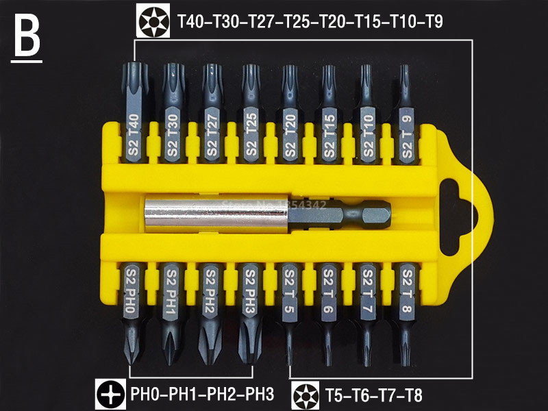 17pcs Security Tamper Proof Torx Hex Star Bit Set Magnetic Holder Screwdriver Bits Torx Hex Star Tamper Proof Screwdrivers Bit: B